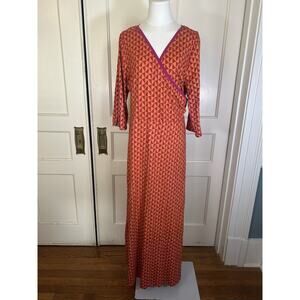 Soft Surroundings Geometric Plumeria Villa Maxi Dress Womens SIze XL Orange Pink